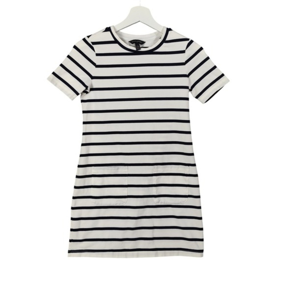 Banana Republic Women Nautical Preppy Shirt Dress XXS Petite White Navy Striped